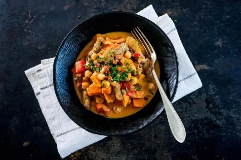 Enten-Curry mit Süsskartoffeln und Peperoni